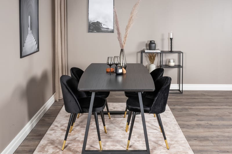 Inca Matgrupp Förlängningsbar 160 cm Rektangulär med 4 Velvet stolar - Möbler - Bord & matgrupper - Matgrupper