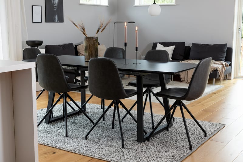 Inca Matgrupp Förlängningsbar 160 cm Rektangulär med 6 Polar stolar - Svart - Möbler - Bord & matgrupper - Matgrupper