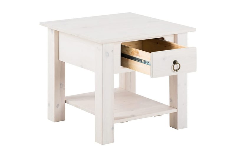 Ines 50 cm Kvadratiskt Soffbord med Lådor i Furu - Vit - Möbler - Bord & matgrupper - Soffbord