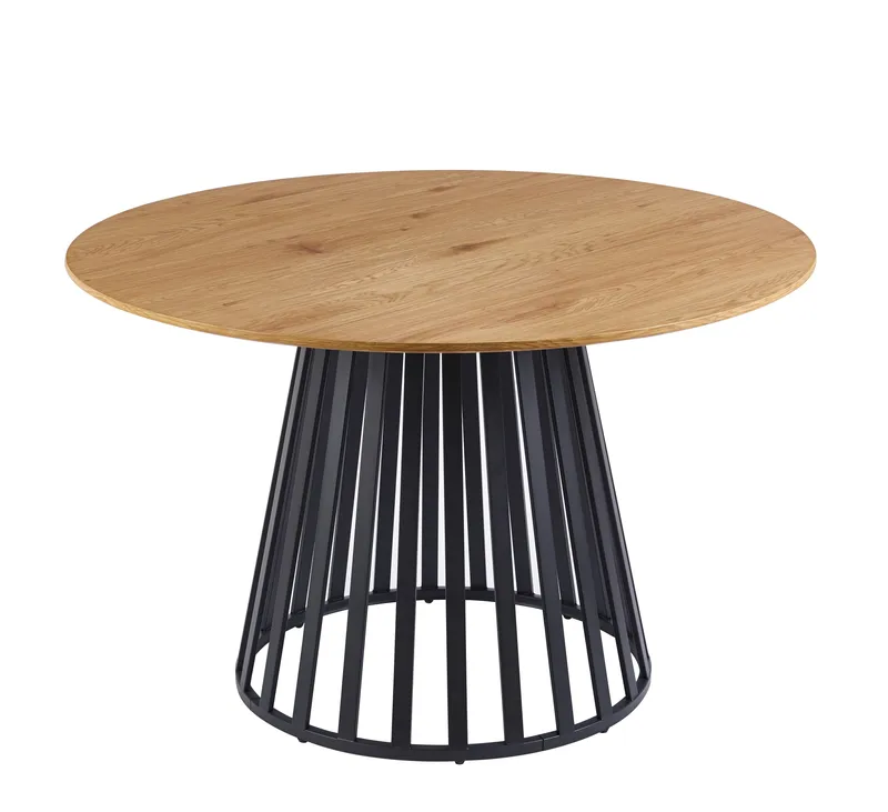 Inez Runt Matbord Ø120 cm i Ekfanér och Metall, Natur/Svart