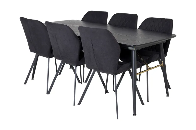Irunea Förlängningsbar Matgrupp 180 cm inkl 6 Sumoas Stolar, Svart