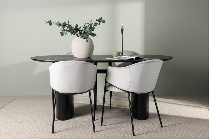 Isolde Matgrupp 180 cm Oval med 4 Evelina stolar - Svart - Möbler - Bord & matgrupper - Matgrupper