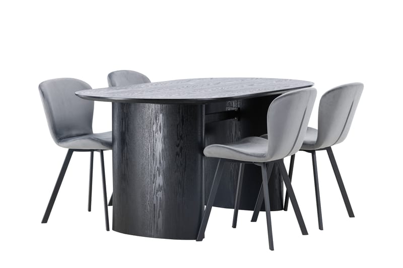 Isolde Matgrupp 180 cm Oval med 4 Lilja stolar - Svart - Möbler - Bord & matgrupper - Matgrupper