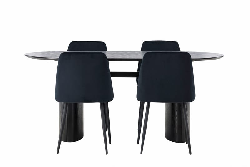 Isolde Matgrupp 180 cm Oval med 4 Night stolar, Svart