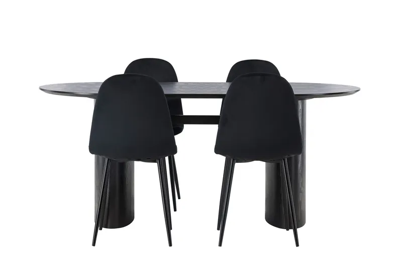 Isolde Matgrupp 180 cm Oval med 4 Polar stolar, Svart