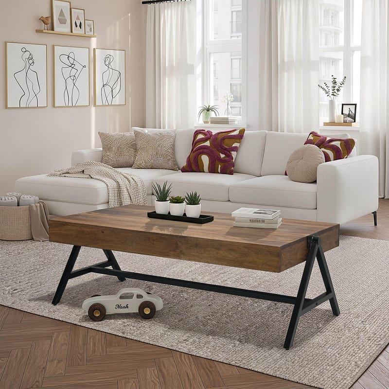Ivoira Soffbord 120 cm Industriell stil - Varm mörkbrun och svart - Möbler - Bord & matgrupper - Soffbord