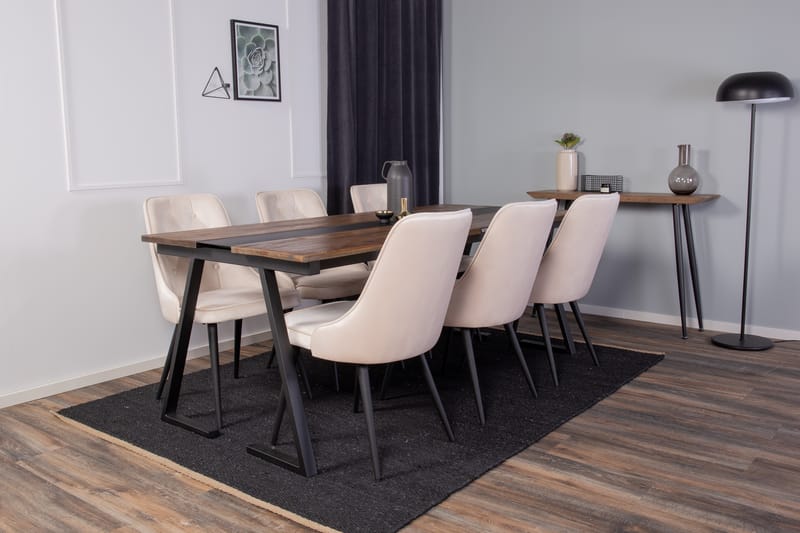 Jakarta Matgrupp 200 cm Rektangulär med 6 Velvet stolar - Beige - Möbler - Bord & matgrupper - Matgrupper