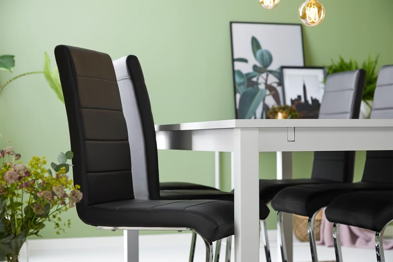 Jasmin Förlängningsbar Matgrupp 180 cm med 6 Cibus Stol - Vit/Svart - Möbler - Bord & matgrupper - Matgrupper