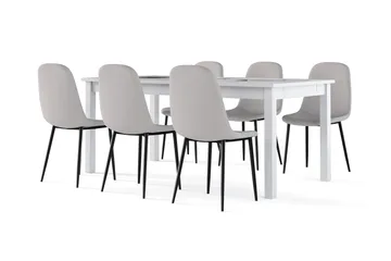 Jasmin Förlängningsbart Matbord 180 cm +  6 st Nibe stol grå med svarta ben - Vit/Grå - Möbler - Bord & matgrupper - Matgrupper