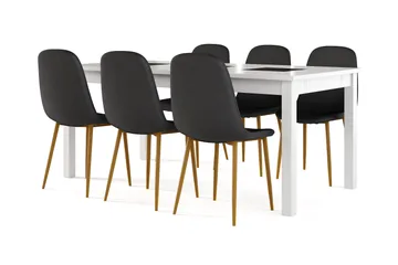 Jasmin Förlängningsbart Matbord 180 cm +  6 st Nibe stol svart med ek ben - Vit/Svart - Möbler - Bord & matgrupper - Matgrupper