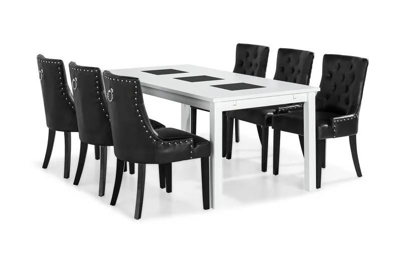 Jasmin Matgrupp med 6 Tuva Fåtölj, Vit/Svart PU