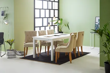 Jasmin Matgrupp Vit med 6 st Viktoria Fåtöljer - Beige/Vintageben - Möbler - Bord & matgrupper - Matgrupper