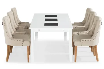 Jasmin Matgrupp Vit med 6 st Viktoria Fåtöljer - Beige/Vintageben - Möbler - Bord & matgrupper - Matgrupper