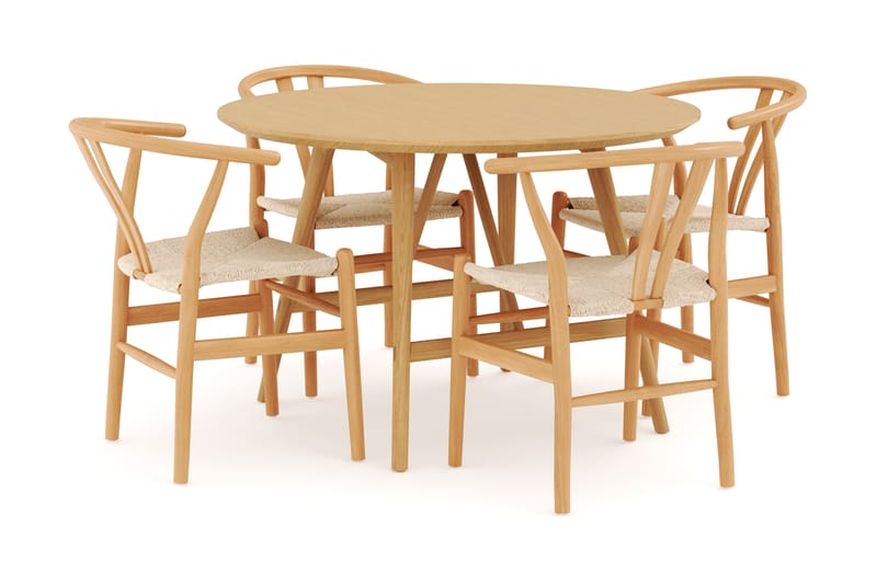 Jerup Matgrupp 120 cm Rund med 4 Dastoori Matstol - Natur - Möbler - Bord & matgrupper - Matgrupper