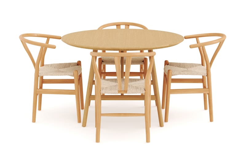 Jerup Matgrupp 120 cm Rund med 4 Dastoori Matstol - Natur - Möbler - Bord & matgrupper - Matgrupper