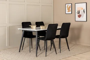Jimms Förlängningsbar Matgrupp 150 cm inkl 4 Robin Stolar - Vit/Svart/Sammet - Möbler - Bord & matgrupper - Matgrupper