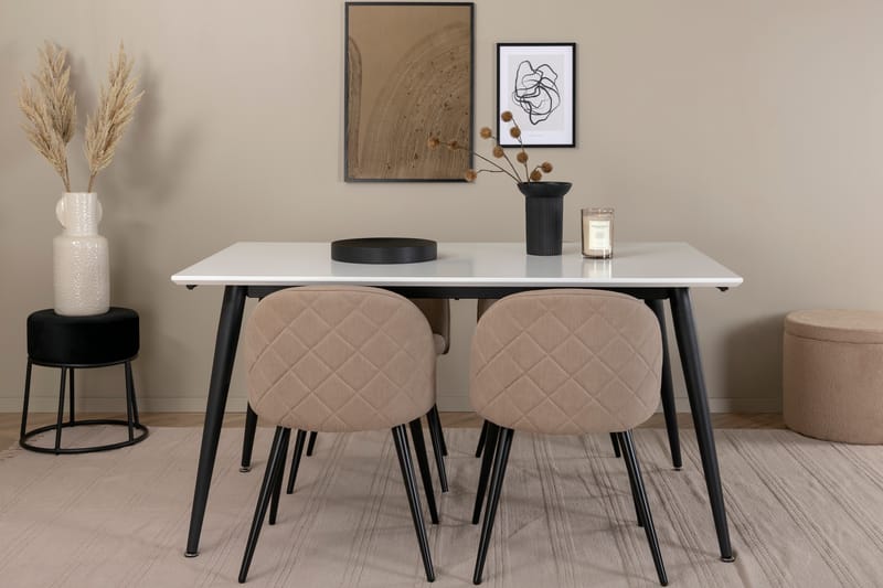 Jimmy Matgrupp 150 cm Rektangulär med 4 Velvet stolar - Beige - Möbler - Bord & matgrupper - Matgrupper