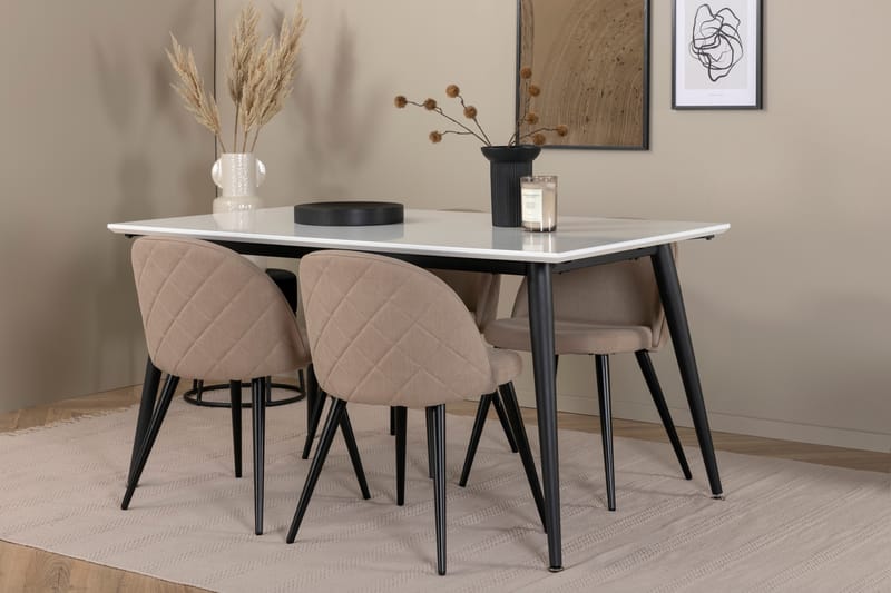 Jimmy Matgrupp 150 cm Rektangulär med 4 Velvet stolar - Beige - Möbler - Bord & matgrupper - Matgrupper