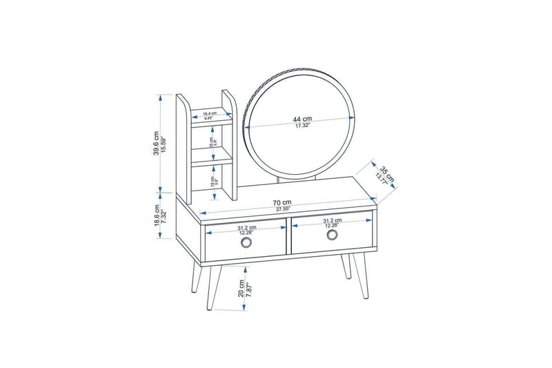 Jorvan Sminkbord 70 cm - Vit/Blå - Möbler - Bord & matgrupper - Sminkbord & toalettbord