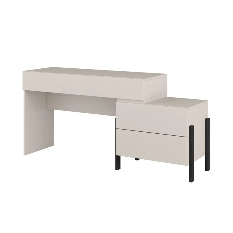Jukon S Sminkbord med 4 Lådor i Trä med Metallben, Ljusbeige