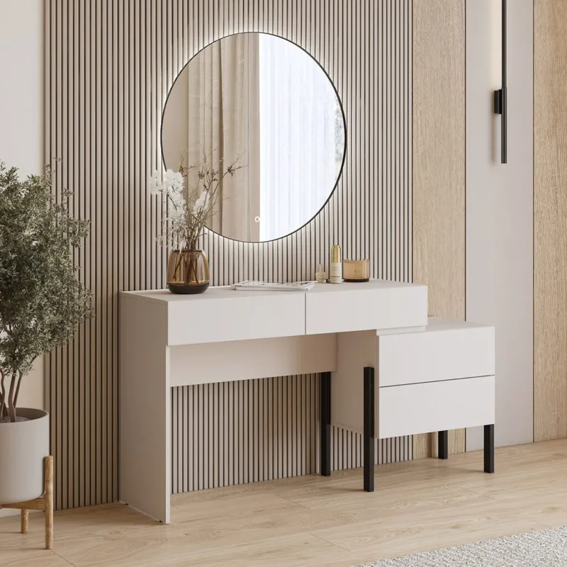 Jukon S Sminkbord med 4 Lådor i Trä med Metallben - Ljusbeige - Möbler - Bord & matgrupper - Sminkbord & toalettbord