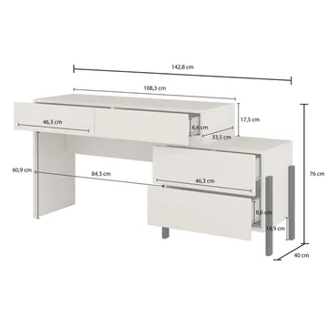 Jukon S Sminkbord med 4 Lådor i Trä med Metallben - Ljusbeige - Möbler - Bord & matgrupper - Sminkbord & toalettbord