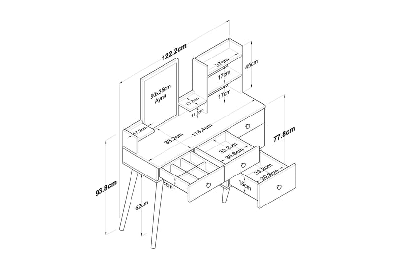 Junji Sminkbord 118,2x93,8 cm Vit - Hanah Home - Sminkbord & toalettbord