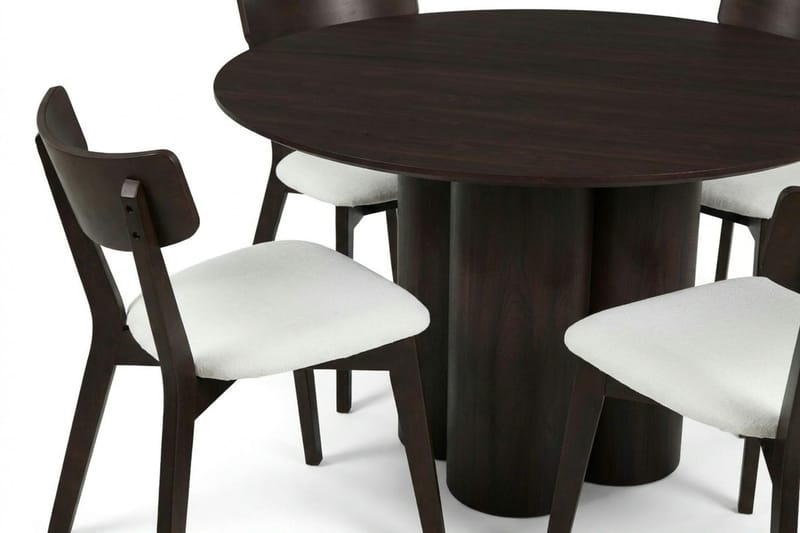 Juno Matgrupp 110 cm runt i Rökt Ek med 4 Amelia Matstolar med Dyna - Rökt Ek/Beige - Möbler - Bord & matgrupper - Matgrupper