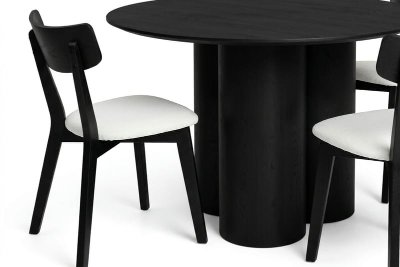 Juno Matgrupp 110 cm runt i Svart med 4 Amelia Matstolar med Dyna - Svart/Beige - Möbler - Bord & matgrupper - Matgrupper