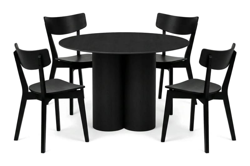 Juno Matgrupp 110 cm runt i Svart med 4 Amelia Matstolar - Svart - Möbler - Bord & matgrupper - Matgrupper