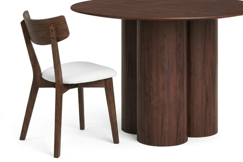 Juno Matgrupp 110 cm runt i Valnöt med 4 Amelia Matstolar med Dyna - Valnöt/Beige - Möbler - Bord & matgrupper - Matgrupper