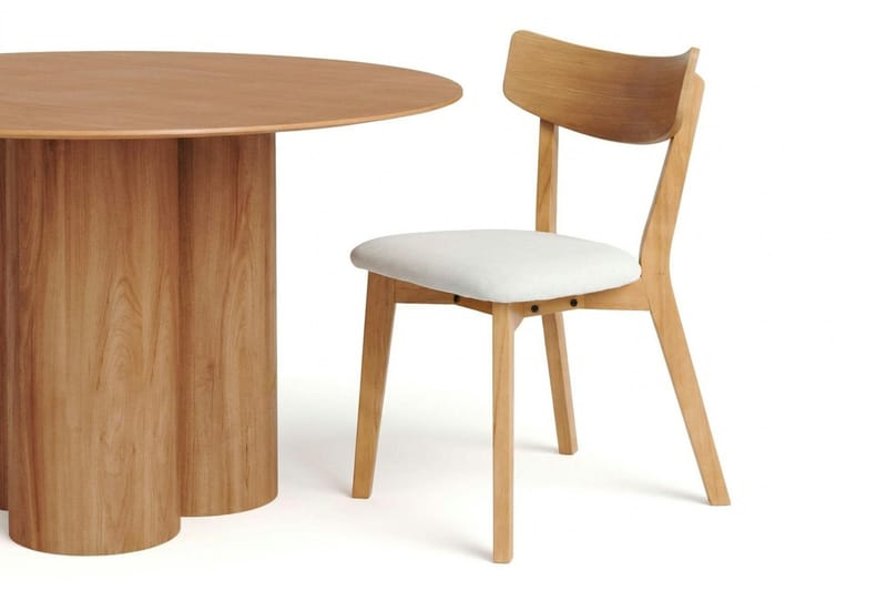 Juno Matgrupp 130 cm runt i Ek med 6 Amelia Matstolar med Dyna - Ek/Beige - Möbler - Bord & matgrupper - Matgrupper
