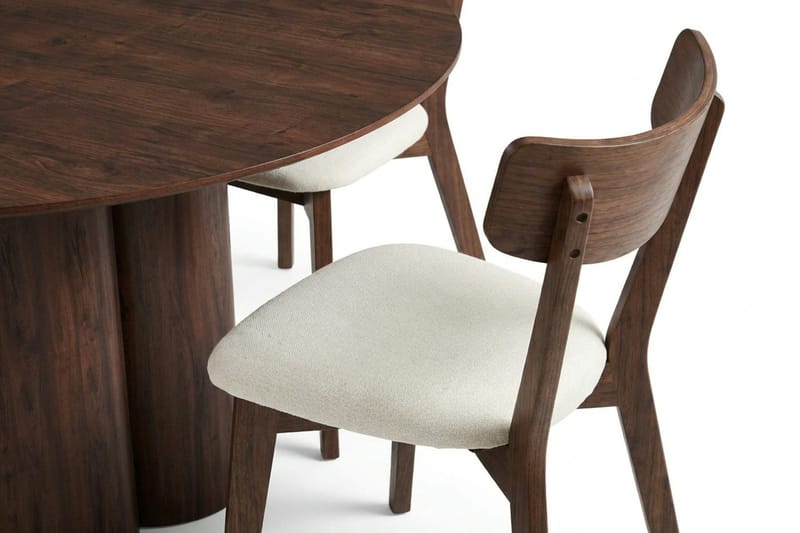 Juno Matgrupp 130 cm runt i Valnöt med 6 Amelia Matstolar med Dyna - Valnöt/Beige - Möbler - Bord & matgrupper - Matgrupper
