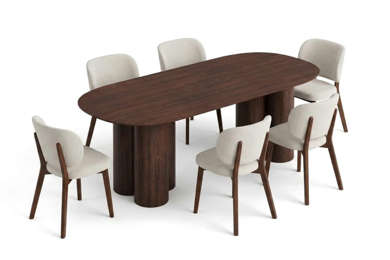 Juno Matgrupp 220 cm rektangulärt i Valnöt med 6 Eira Matstolar - Valnöt - Möbler - Bord & matgrupper - Matgrupper