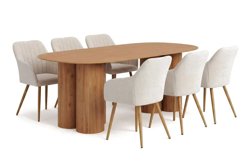 Juno Matgrupp rektangulärt 220 cm Ek med 6 Filippa Matstolar, Ek