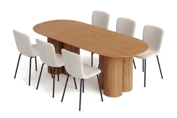 Juno Matgrupp rektangulärt 220 cm Ek med 6 Katy Matstolar - Ek - Möbler - Bord & matgrupper - Matgrupper