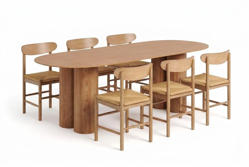 Juno Matgrupp rektangulärt 220 cm Ek med 6 Malte Matstolar, undefined