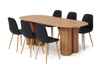 Juno Matgrupp rektangulärt 220 cm Ek med 6 Nibe Matstolar - Ek - Möbler - Bord & matgrupper - Matgrupper