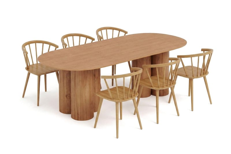 Juno Matgrupp rektangulärt 220 cm Ek med 6 Tyrö Matstolar, Ek