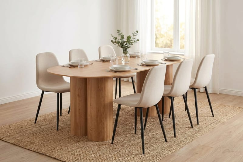 Juno Matgrupp rektangulärt 220 cm Ek med 8 Nibe Matstolar - Ek - Möbler - Bord & matgrupper - Matgrupper