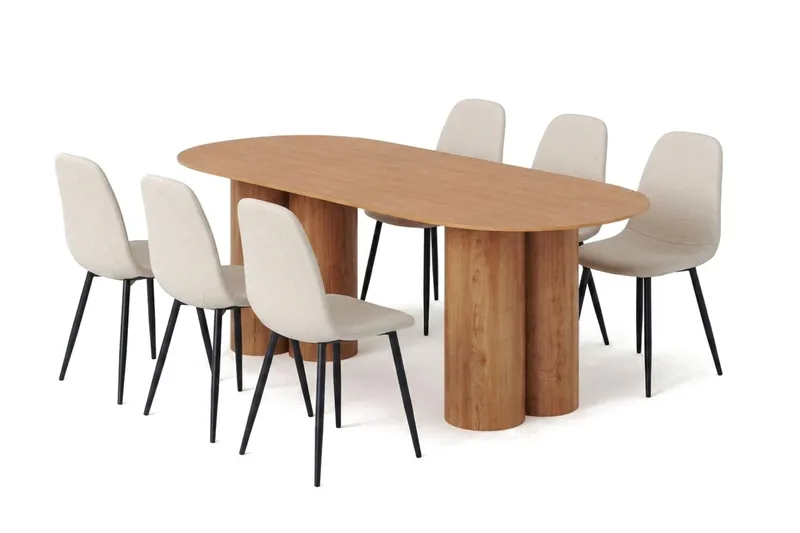 Juno Matgrupp rektangulärt 220 cm Ek med 8 Nibe Matstolar, Ek