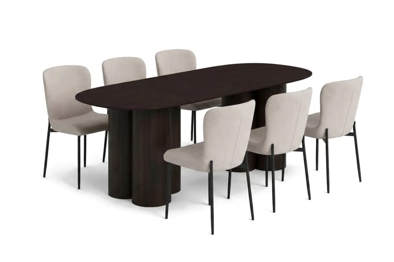 Juno Matgrupp rektangulärt 220 cm Rökt Ek med 6 Elsie Matstolar - Rökt ek/Beige - Möbler - Bord & matgrupper - Matgrupper