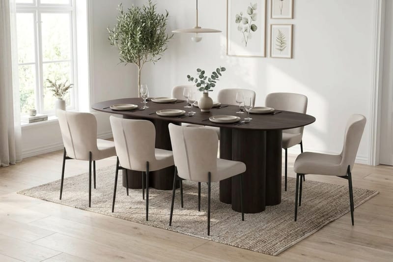 Juno Matgrupp rektangulärt 220 cm Rökt Ek med 6 Elsie Matstolar - Rökt ek/Beige - Möbler - Bord & matgrupper - Matgrupper