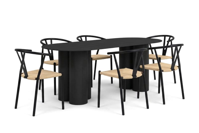 Juno Matgrupp rektangulärt 220 cm Svart med 6 Elysia Matstolar - Svartlaserad ek - Möbler - Bord & matgrupper - Matgrupper
