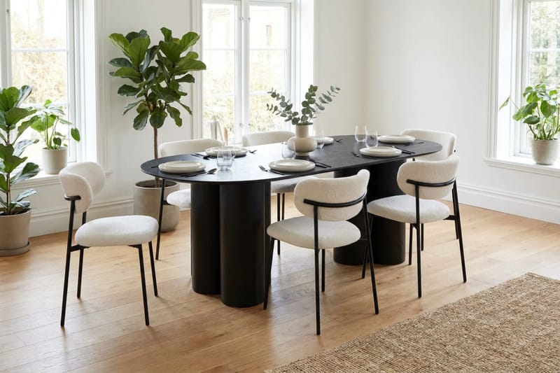 Juno Matgrupp rektangulärt 220 cm Svart med 6 Lucy Matstolar - Svart - Möbler - Bord & matgrupper - Matgrupper