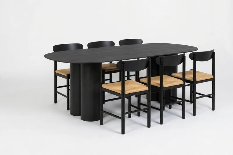 Juno Matgrupp rektangulärt 220 cm Svart med 6 Malte Matstolar - Möbler - Bord & matgrupper - Matgrupper