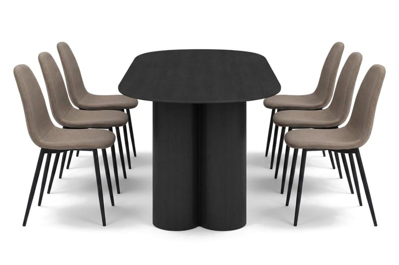 Juno Matgrupp rektangulärt 220 cm Svart med 6 Nibe Matstolar - Svart - Möbler - Bord & matgrupper - Matgrupper