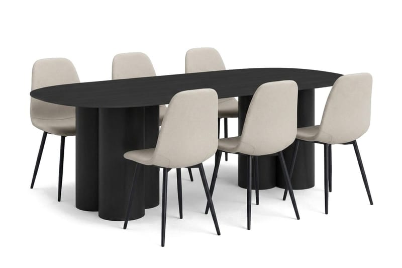 Juno Matgrupp rektangulärt 220 cm Svart med 6 Nibe Matstolar - Svart - Möbler - Bord & matgrupper - Matgrupper