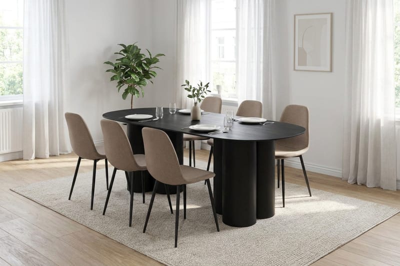 Juno Matgrupp rektangulärt 220 cm Svart med 6 Nibe Matstolar - Svart - Möbler - Bord & matgrupper - Matgrupper