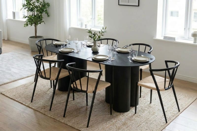 Juno Matgrupp rektangulärt 220 cm Svart med 6 Winston Matstolar - Svart - Möbler - Bord & matgrupper - Matgrupper